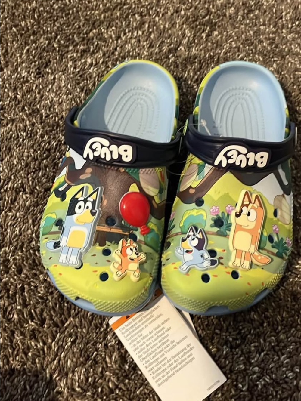 CROCS Kids' Bluey Themed Green Clog Sandals with Navy Strap